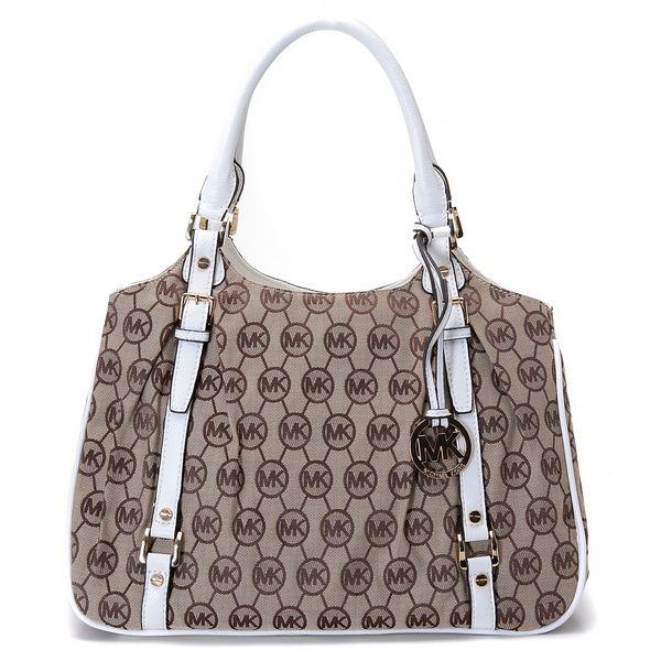 michael kors stor bedford mk logo monogram tote beige hvitt skin Virksomhet nkrtf